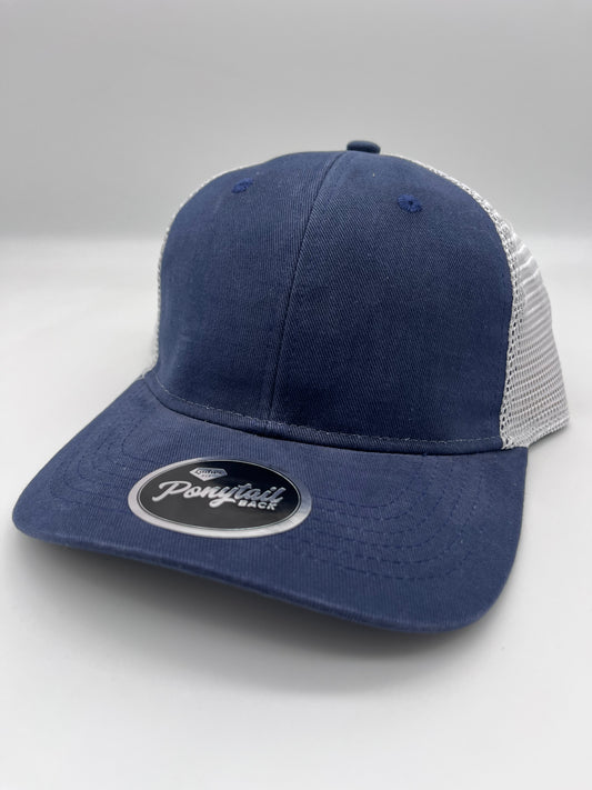 Blue / White Ponytail Hat
